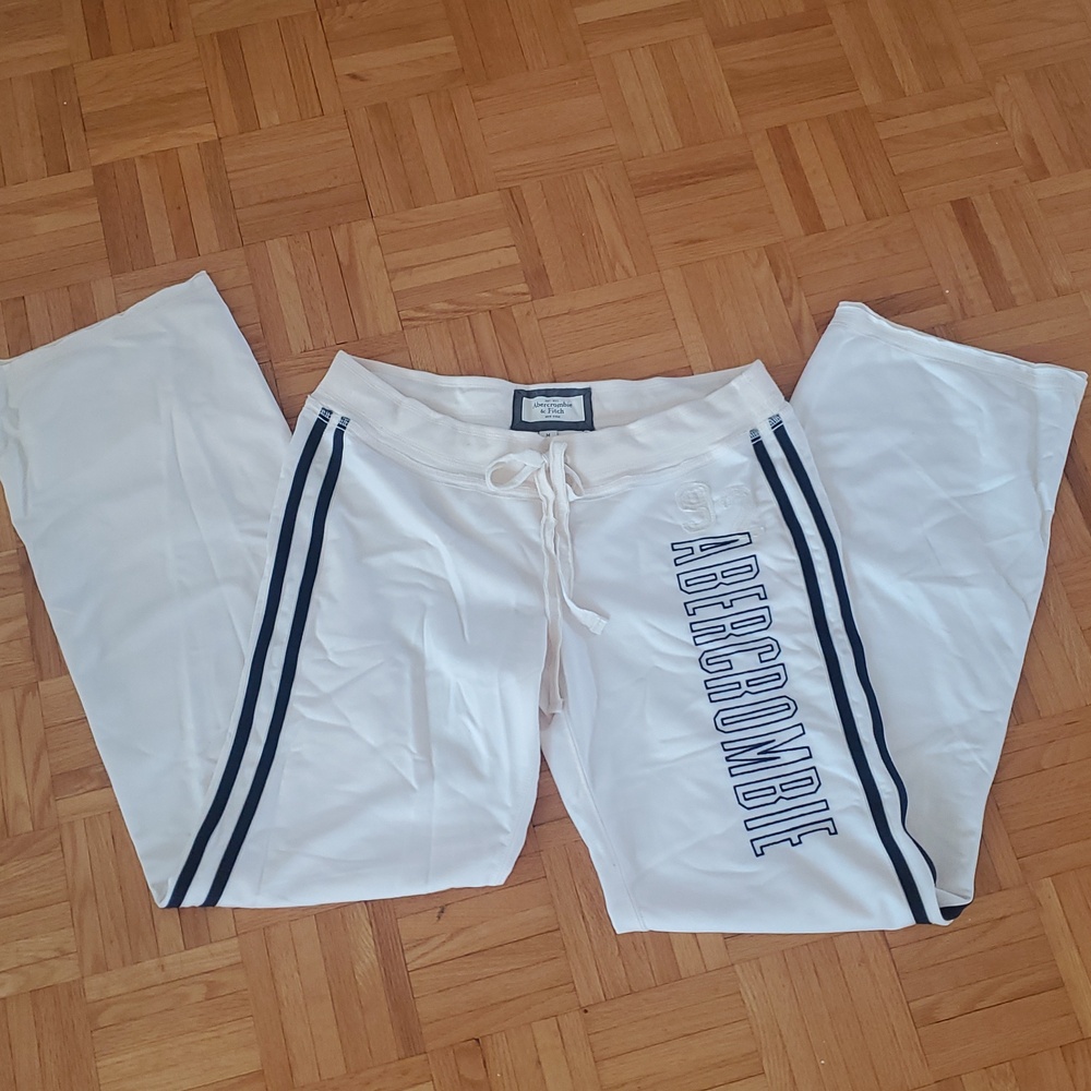 90s Abercrombie & Fitch Cream Wide Leg Track Pants Sweatpants M - Picture 6 of 11